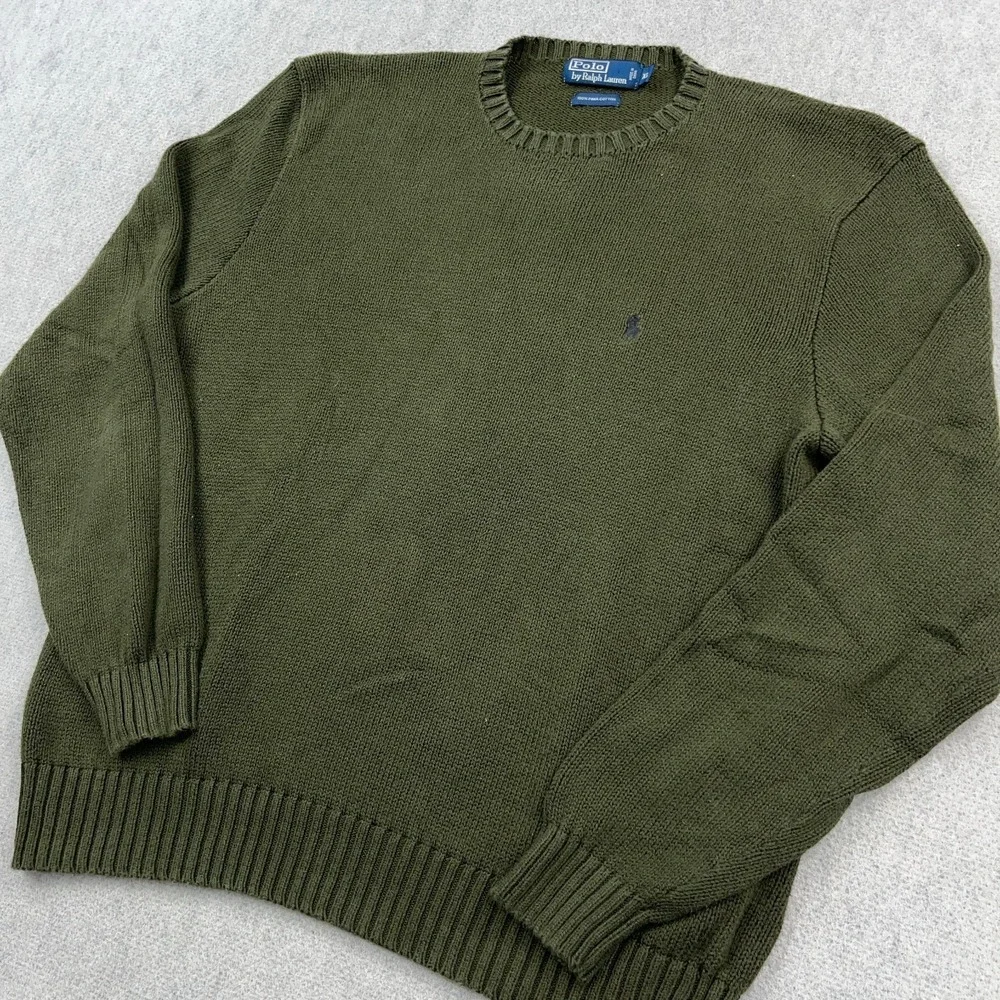 Polo Ralph Lauren Sweater Men XL Olive Green Heavy Knit CrewNeck Rib VTG Y2K *